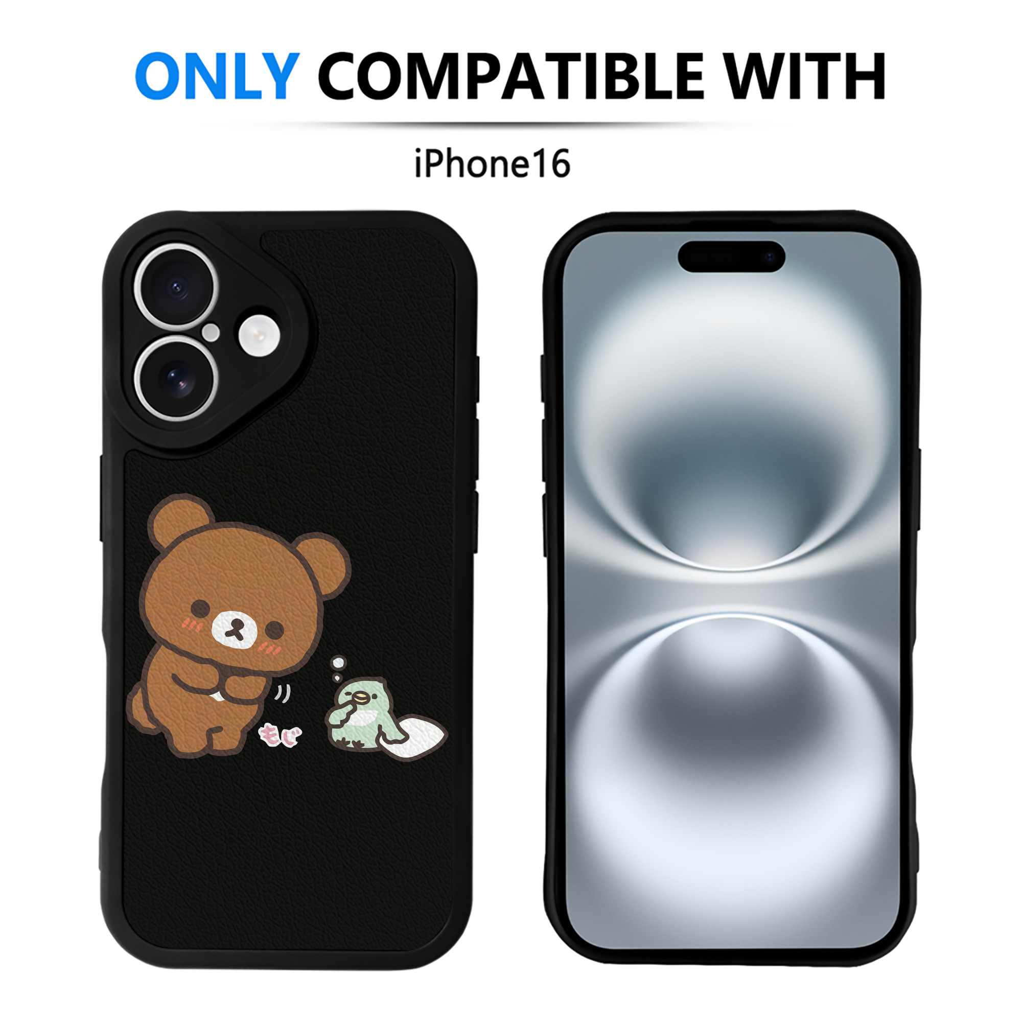 （画像用） リラックマ リラックマ キイロイトリ Rilakkuma Korilakkuma Kiiroitori 【iPhone 16シリーズ対応】シリコンスマホケース（レザー調） 材質：シリコン